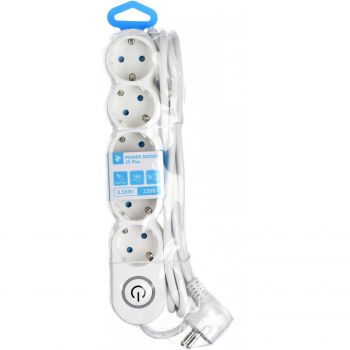 Мережевий фільтр 2Е Plus 5XSchuko з вимикачем 3G1.0*3M, білий (2E-U05VESM3W) | Фото 2