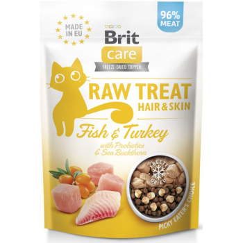 Ласощі для кішок Brit Care Raw Treat Hair&Skin з рибою та індичкою 40г | Фото 1