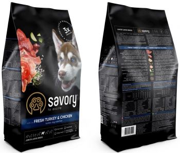 Сухий корм для цуценят великих порід Savory зі свіжим м'ясом індички та курки 3кг (4820232630204) Сухий корм для цуценят великих порід Savory зі свіжим м'ясом індички та курки 3кг (4820232630204) | Фото 5