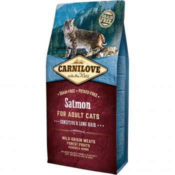 Сухий корм для дорослих кішок з чутливим травленням Carnilove Salmon Sensitive & Long Hair 6 кг (8595602512270) | Фото 1