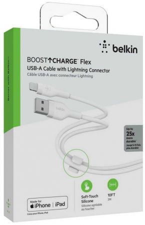 BELKIN USB-A - Lightning силіконовий, з кліпсою, 3m White (CAA008BT3MWH) | Фото 7