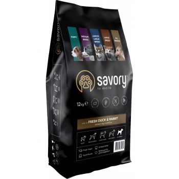 Сухий корм для собак усіх порід Savory зі свіжим м'ясом качки та кроликом 12кг (4820232630181) | Фото 1