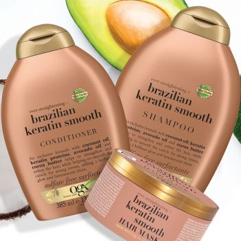 Маска для волосся, що розгладжує OGX Brazilian Keratin Smooth 300мл (3574661711003) | Фото 5