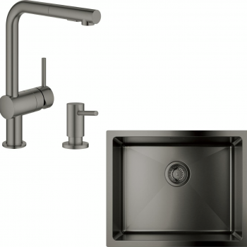 Купить кухонную мойку Набір для кухні Grohe K700U стальна мийка 31574AL1 + зміш. 30274AL0 + дозатор 40535AL0, мат. граф. | Фото 1