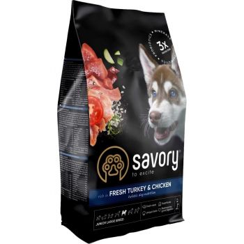 Сухий корм для цуценят великих порід Savory зі свіжим м'ясом індички та курки 3кг (4820232630204) | Фото 1