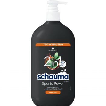 Купить шампунь для волос SCHAUMA Men Sports Power 2в1 з екстрактом евкаліпту для волосся та тіла 750мл (9000101681307) | Фото 1