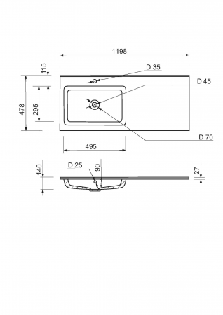 Купить раковину Набір для ванної Adamant Flate 120L, з сифоном Click-Clac (4824296208601) | Фото 3