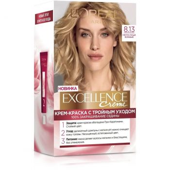Стійка крем-фарба для волосся L'Oreal Paris Excellence Creme 8.13 – Світло-русявий бежевий | Фото 1