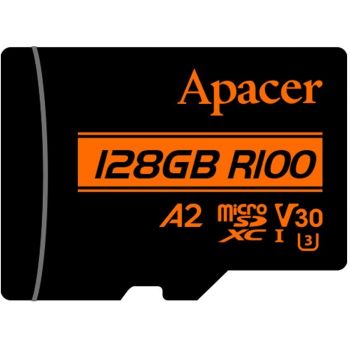 Карта пам`яті Apacer microSD 128GB C10 UHS-I U3 A2 R100/W80MB/s + SD (AP128GMCSX10U8-R) Карта пам`яті Apacer microSD 128GB C10 UHS-I U3 A2 R100/W80MB/s + SD (AP128GMCSX10U8-R) | Фото 1