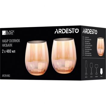 Набір склянок низьких ARDESTO Black Mars Amber 480мл, 2шт, скло, золотистий (AR2648G) | Фото 1