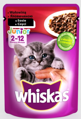 WHISKAS для кошенят, яловичина в соусі 85 г (5900951301957) | Фото 1