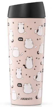 Термочашка ARDESTO Coffee Time Cats 450мл, коричневий, нержавіюча сталь (AR2645FC) | Фото 3