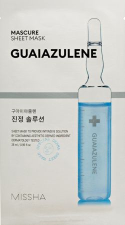 Заспокійлива маска для обличчя MISSHA Mascure Calming Solution Sheet Mask Guaiazulene 27 мл (8809581456617) | Фото 1